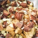 chopped Kinder chocolate, Kinder Bueno and white chocolate chips folded into kinder bueno Nutella cookie dough