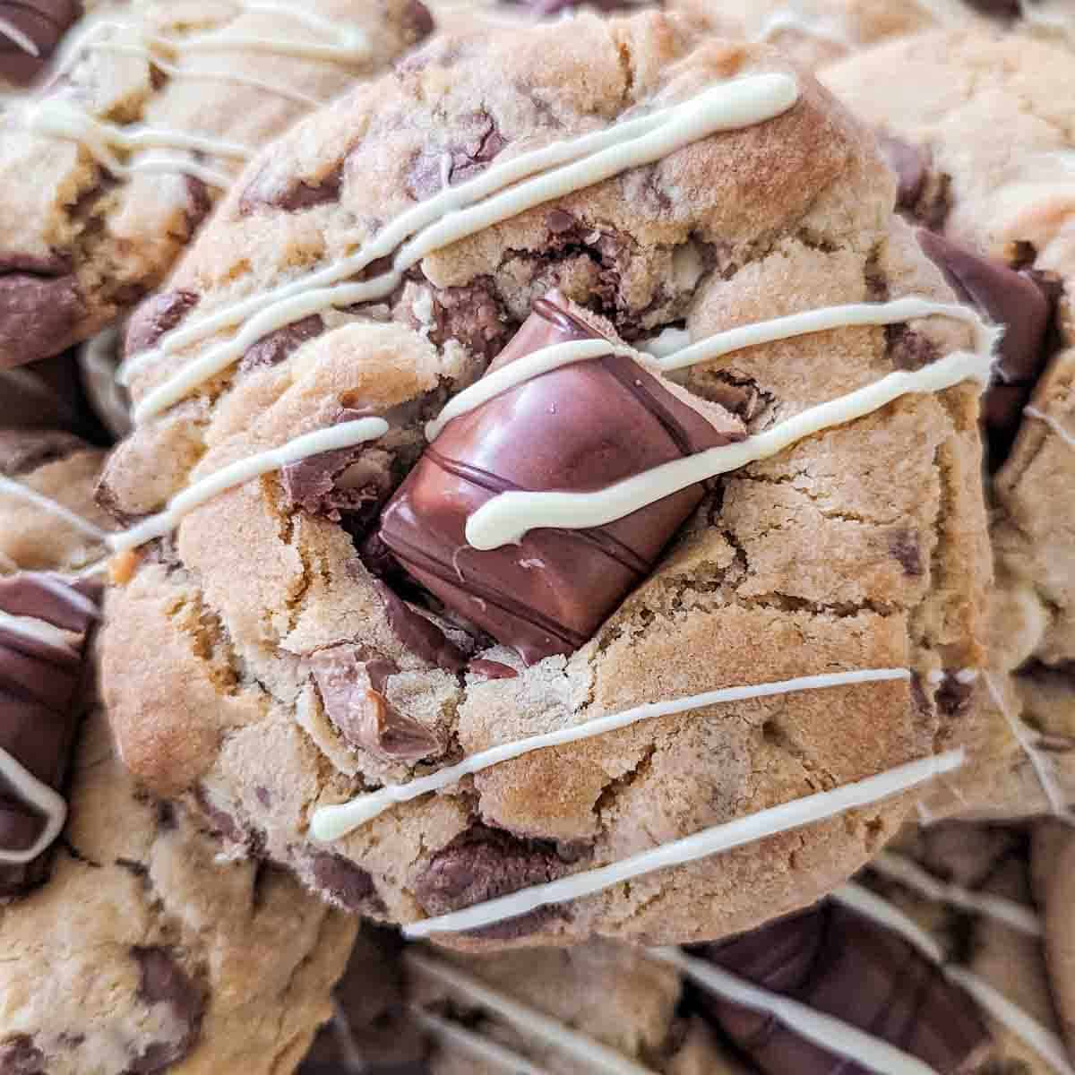 Closeup of Nutella Stuffed Kinder Bueno Cookie