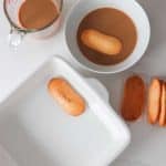 Step 1: assembling tiramisu, dip ladyfingers in coffee mixture