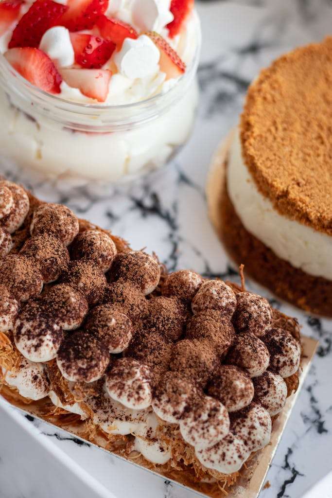 Set of different yummy deserts