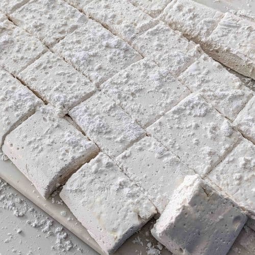 vanilla bean marshmallows sliced on white surface