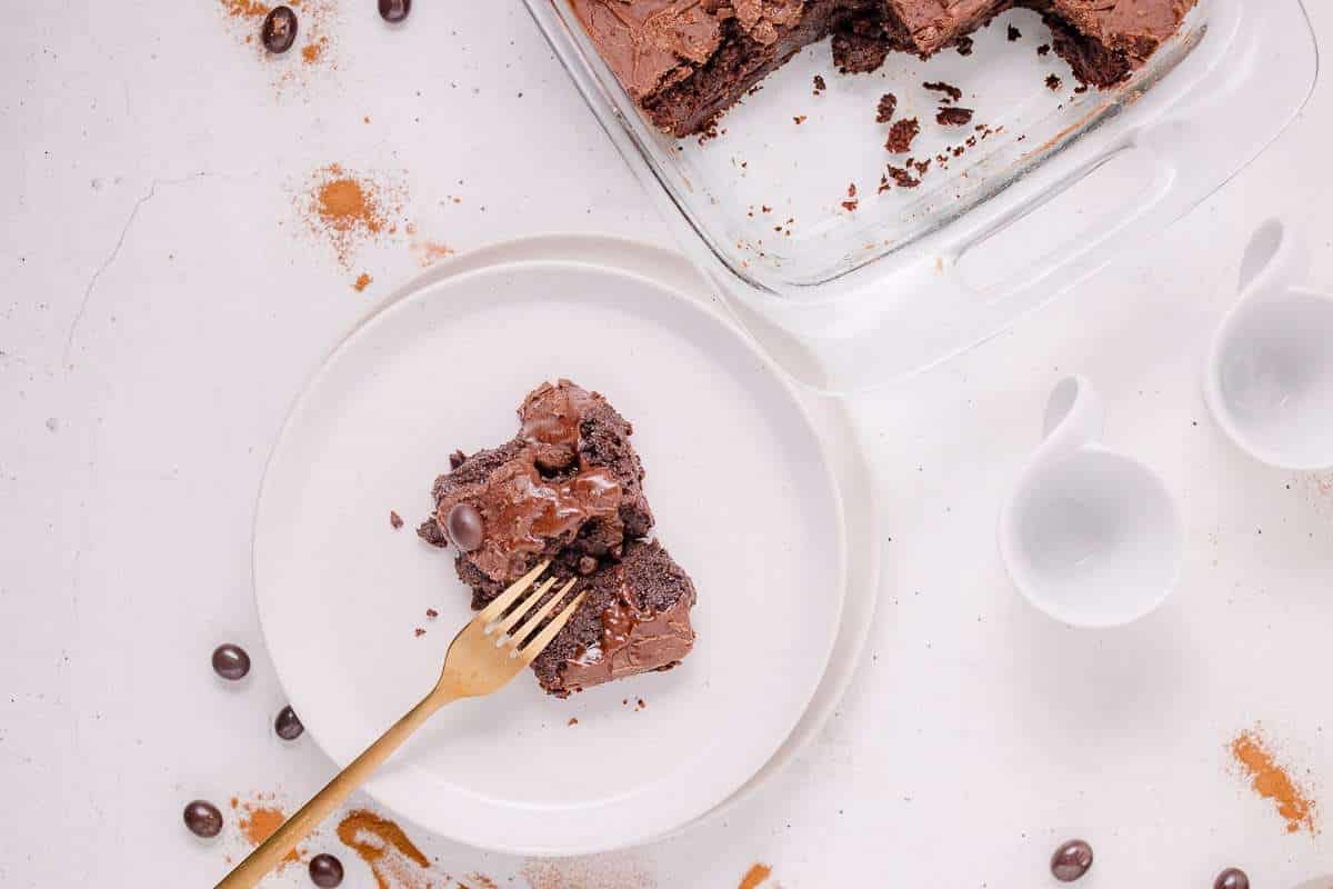 fork in slice of espresso martini brownie gluten free