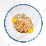 butter, brown sugar and flour mixed together with eggs