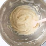 final cream cheese frosting ready to go on cinnabunnies