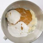 marshmallow cream, peanut butter, icing sugar added to mixer for peanut butter marshmalllow buttercream