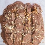 frozen snickers date bark sliced