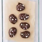 cashew butter Reese eggs in pan to freeze and set