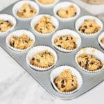fill muffin liners with high protein chocolate chip greek yogurt muffin batter