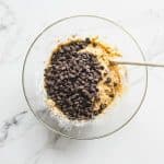 chocolate chips added to the high protein greek yogurt muffin batter