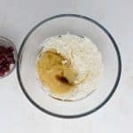 wet ingredients: melted coconut oil, canned coconut milk, applesauce, maple syrup, and vanilla.