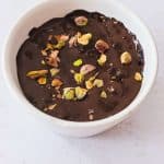 Dubai Chocolate Protein Brownie Mug Cake with chocolate layer