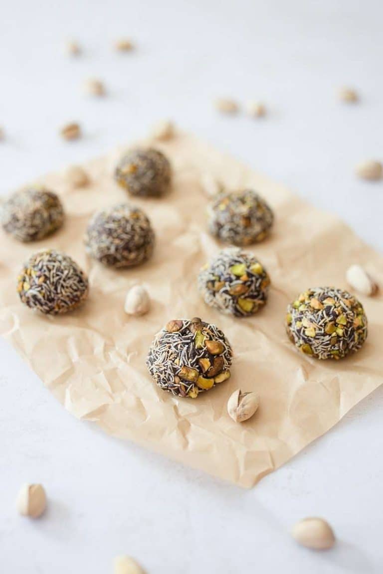 Dubai chocolate pistachio energy balls with kataifi topping