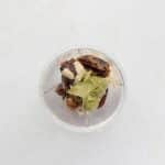 ingredients for Dubai chocolate pistachio energy balls with kataifi topping in blender