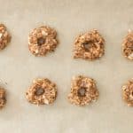 tray of 8 healthy samoa cookies fully shaped and ready to chill in freezer