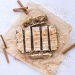 cinnamon rice cake protein bars sliced into 8 bars