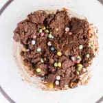 candy-coated dye-free chocolate chips folded into the mosnter mash cookie dough