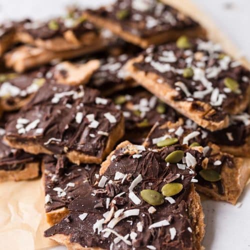 pumpkin banana protein yogurt bark broken into pieces