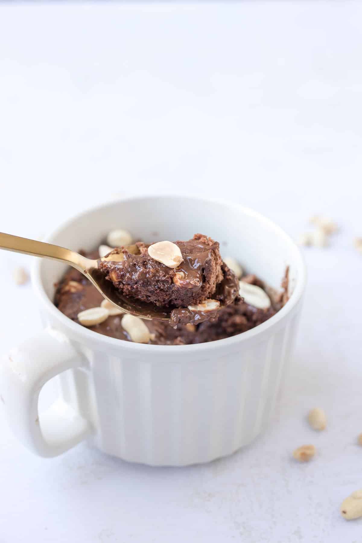 Snickers Protein Mug Cake (22g Protein) - The Sprinkled Cakery