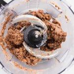 dates, nut butter, and honey or maple syrupblended together in a food processor for peppermint protein balls.