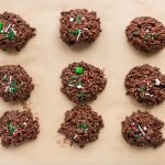Finished Biscoff quinoa clusters chilling on a tray before setting in the fridge.