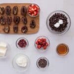 cream cheese and butter sitting at room temp with other ingredients for strawberry cheesecake stuffed dates
