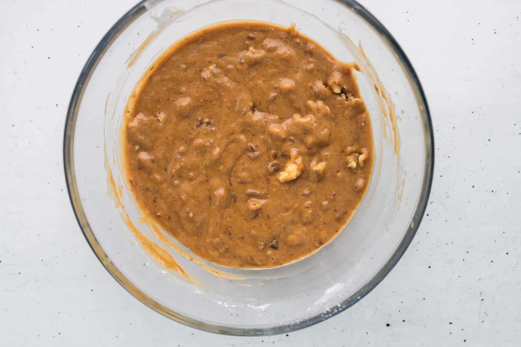 walnuts mixed into date cake batter