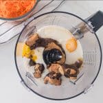 dates, eggs, applesauce, almond milk, coconut sugar, and vanilla extract added to food processor for mini carrot cakes
