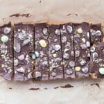 Sliced chilled mini egg protein bars into 8 bars