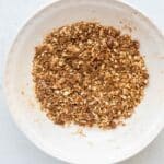 oats, cassava flour, tapioca starch, coconut sugar, baking powder, salt, melted butter and vanilla mixed for peach blueberry cobbler