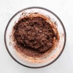 dry ingredients mixed into batter for fudgy banana chocolate cookies