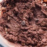 chocolate chips folded into fudgy banana chocolate cookie batter