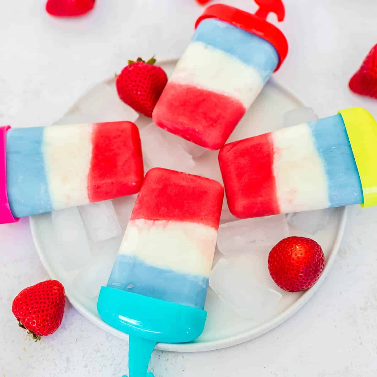 Naturally colored red white and blue popsicles