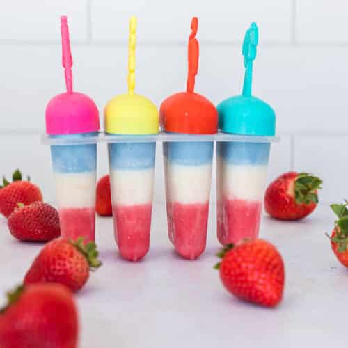 Healthy red white and blue popsicles in a popsicle mold