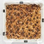 Homemade Chocolate Chip Granola Bars mixture pressed firmly into pan