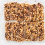 Homemade Chocolate Chip Granola Bars sliced into 12 bars