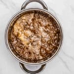 boiled Christmas toffee in pot for reindeer toffee